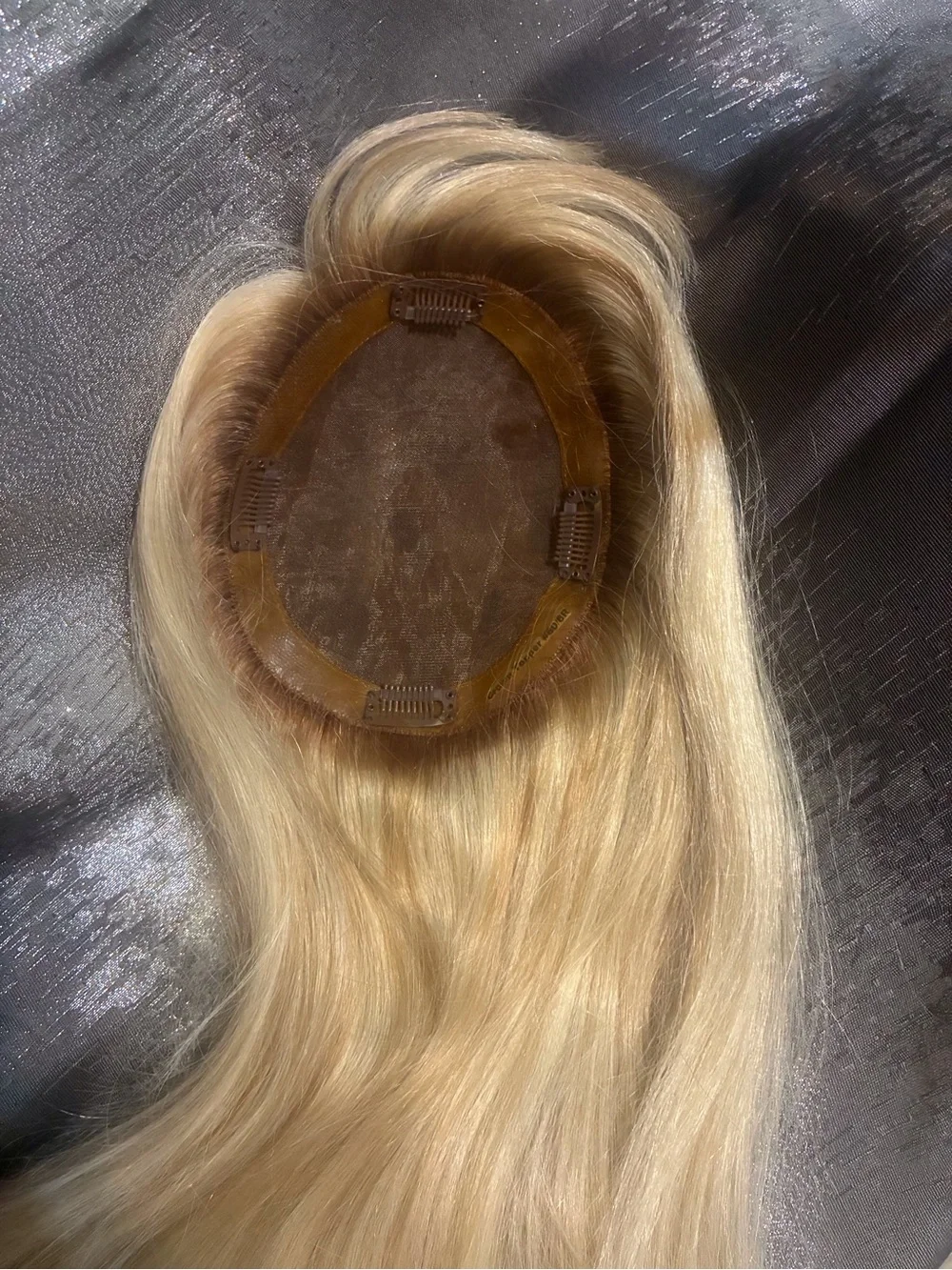 Hidden Crown human hair topper with Side Bangs - Classic Blonde w/roots